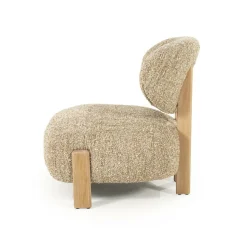 Fauteuil Reza Bouclé en naturel eikenhout - Taupe - Loft24.nl