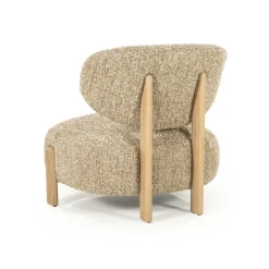 Fauteuil Reza Bouclé en naturel eikenhout - Taupe - Loft24.nl