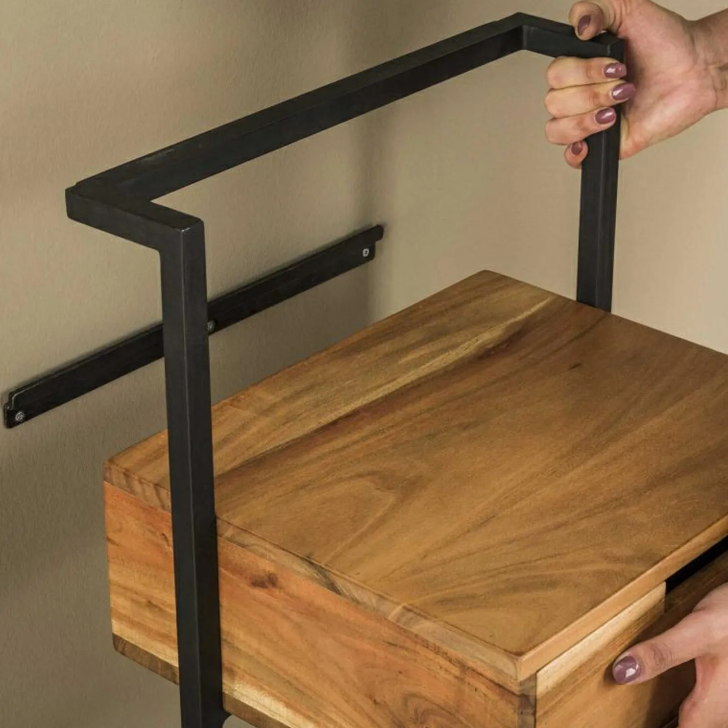 Hangend Nachtkastje Air Solid Acaciahout met 1 lade - Loft24.nl