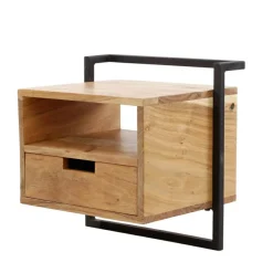 Hangend Nachtkastje Air Solid Acaciahout met 1 lade en open vak - Loft24.nl