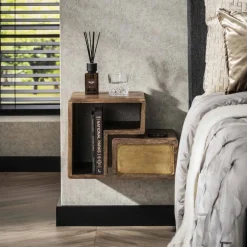 Hangend Nachtkastje Brass Met 1 lade Set van 2 stuks - Loft24.nl