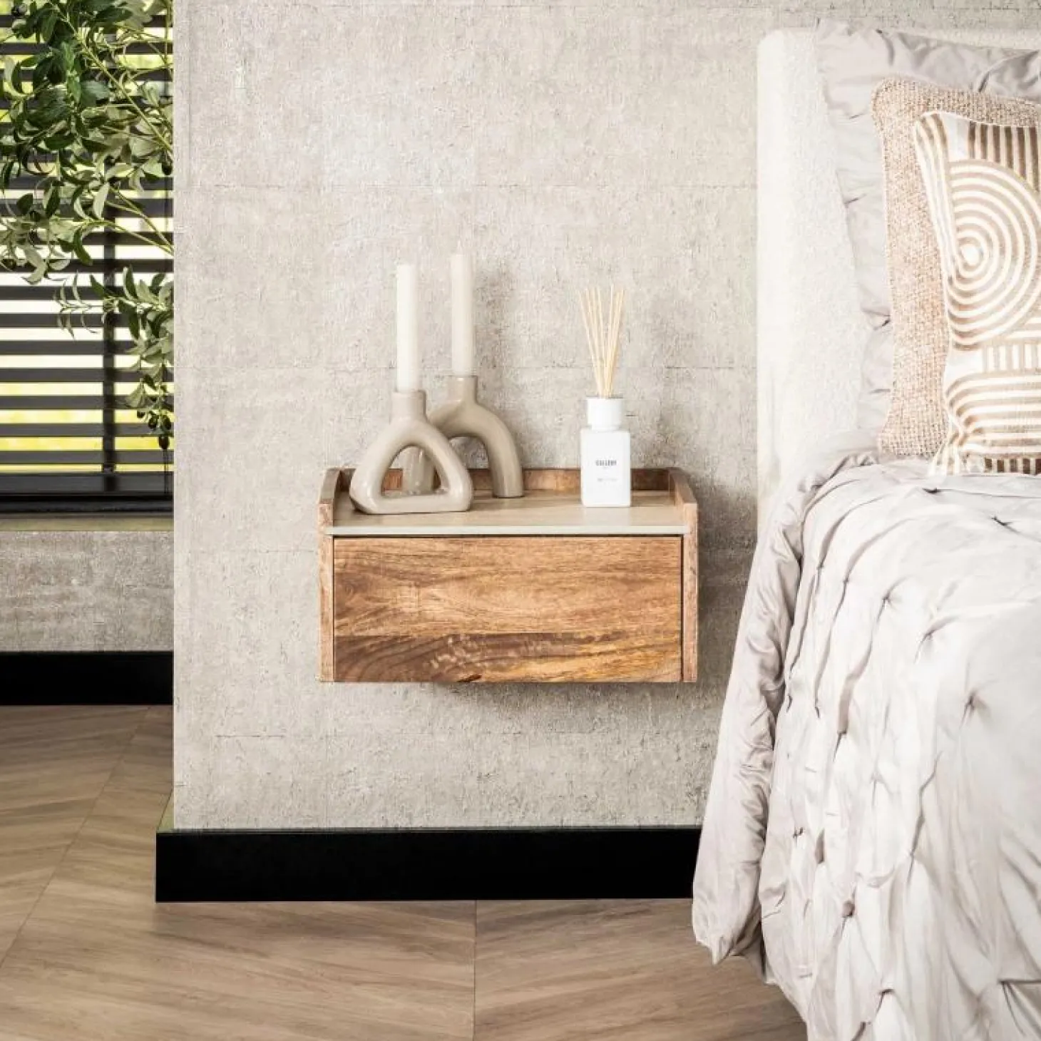 Hangend Nachtkastje Nuovo Travertin Met 1 lade - Loft24.nl