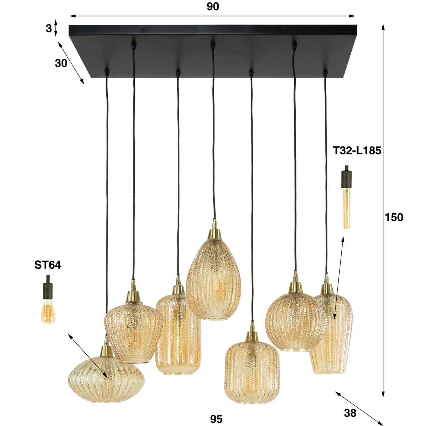 Hanglamp 4+3 V-shape pattern mix - Loft24.nl
