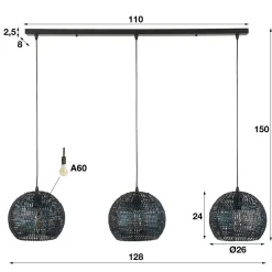 Hanglamp Armor Half Rond Zwart Bruin - 3 lampen - Loft24.nl