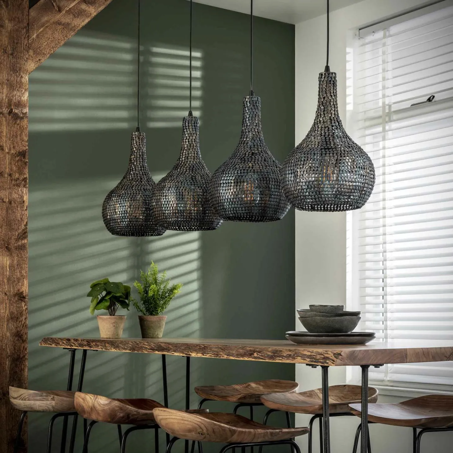 Hanglamp Armor Kegel Zwart Bruin - 4 lampen - Loft24.nl