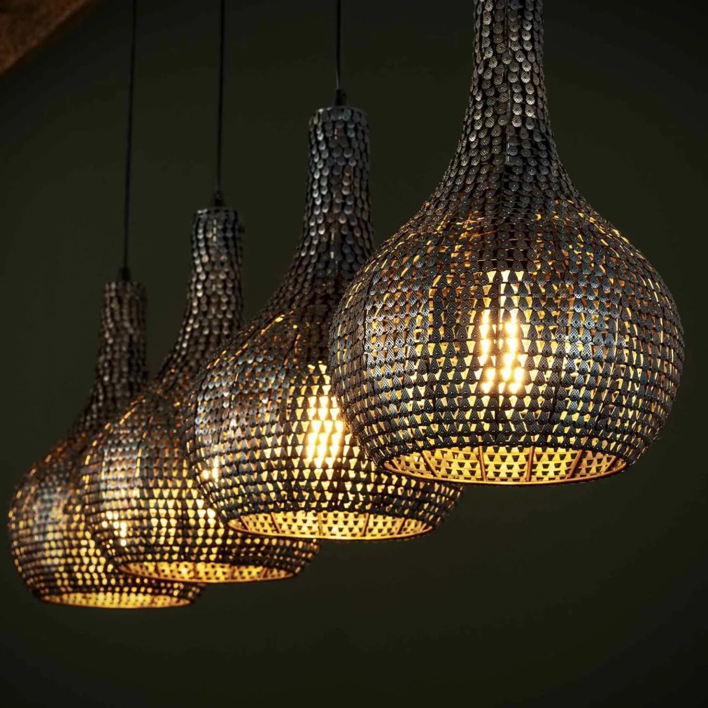 Hanglamp Armor Kegel Zwart Bruin - 4 lampen - Loft24.nl