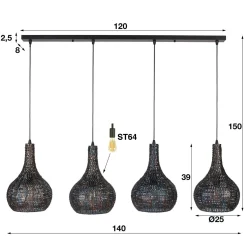 Hanglamp Armor Kegel Zwart Bruin - 4 lampen - Loft24.nl