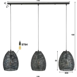 Hanglamp Armor Ovaal Zwart Bruin - 3 lampen - Loft24.nl