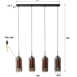 Hanglamp 4L getint glas-geperforeerd staal - Loft24.nl
