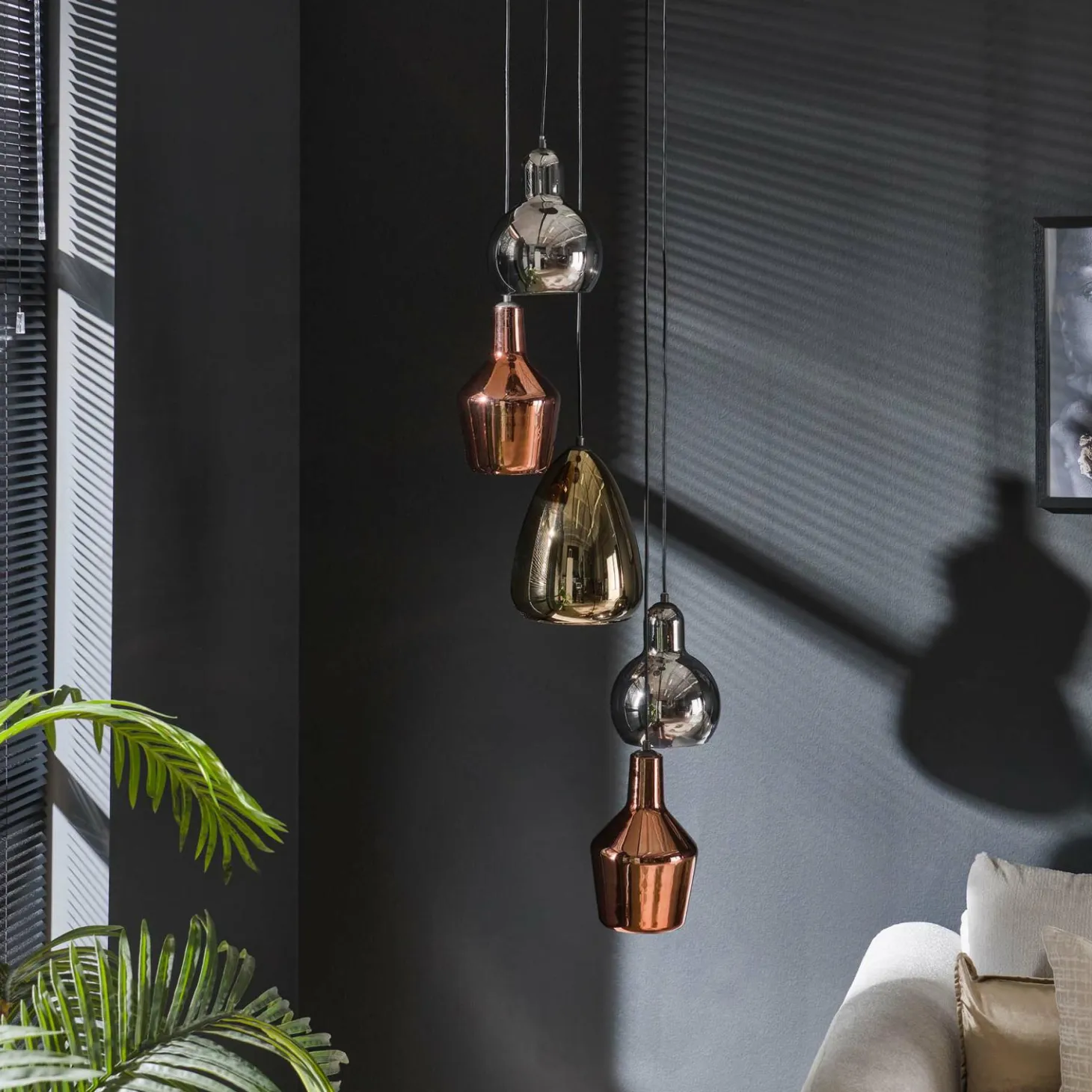 Hanglamp 5L getrapt mix glass tricolore - Loft24.nl