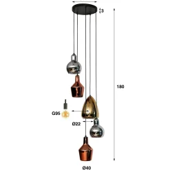 Hanglamp 5L getrapt mix glass tricolore - Loft24.nl