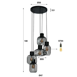 Hanglamp 5L Getrapt Mix Metaal - Loft24.nl