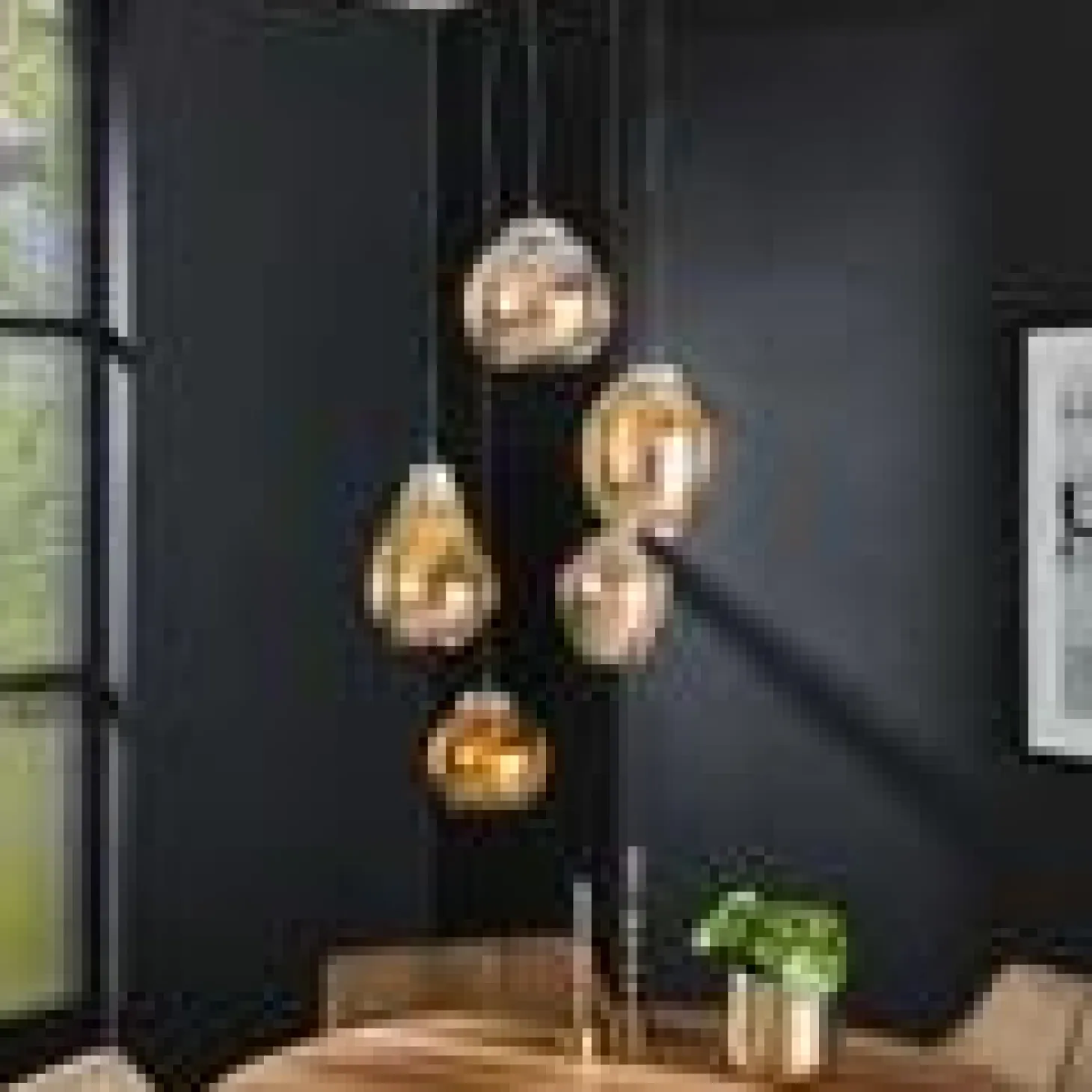 Hanglamp 5L Mix Getrapt - Amber - Loft24.nl