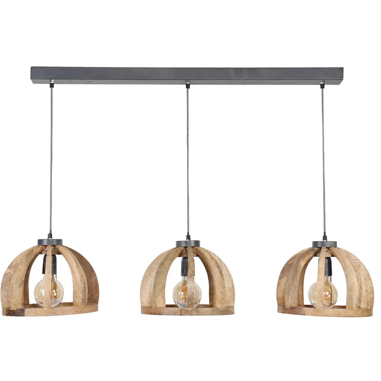 Hanglamp Launch Gebogen Spijlen Mangohout - 3 lampen - Loft24.nl