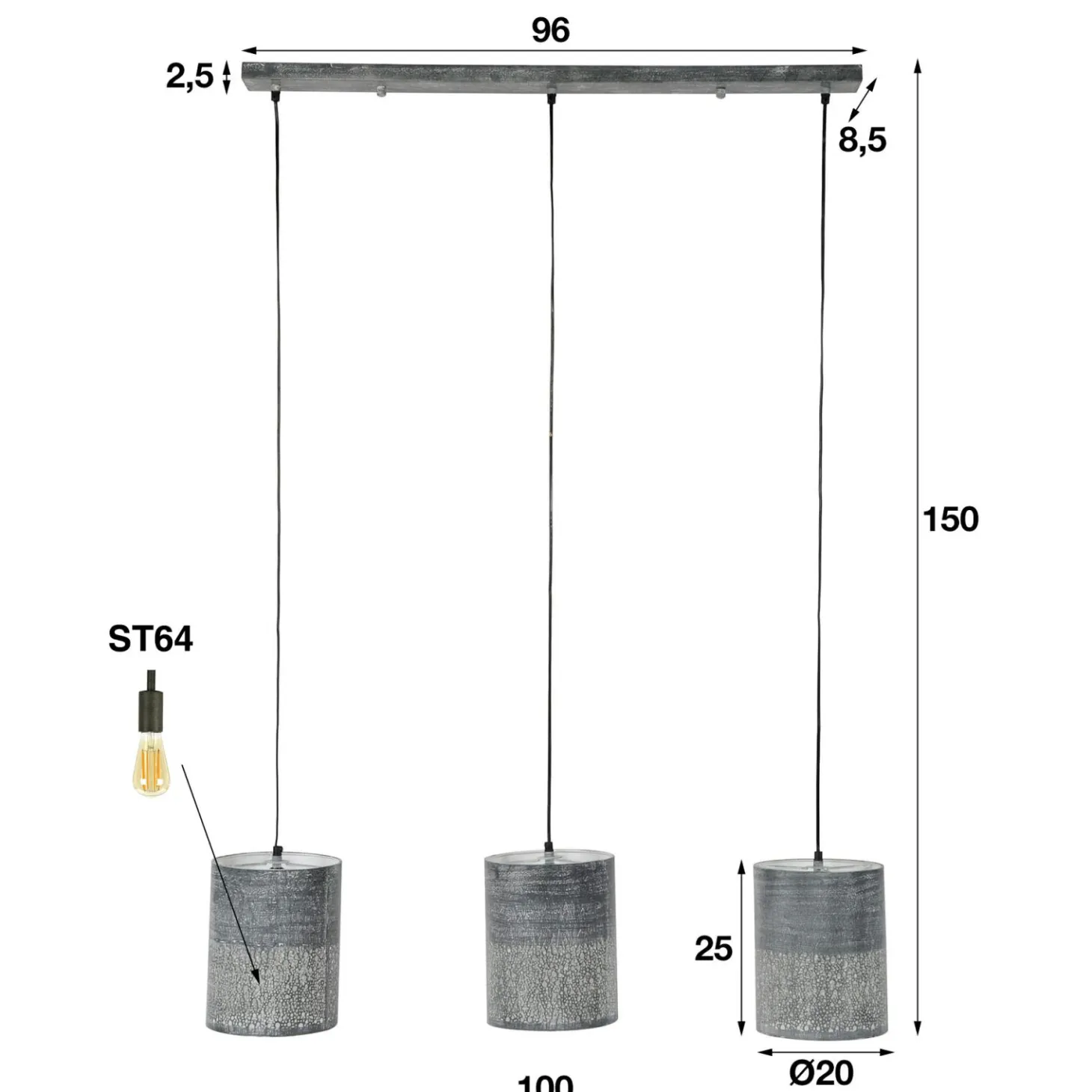 Hanglamp Stone 3 cilinder lampen - Loft24.nl