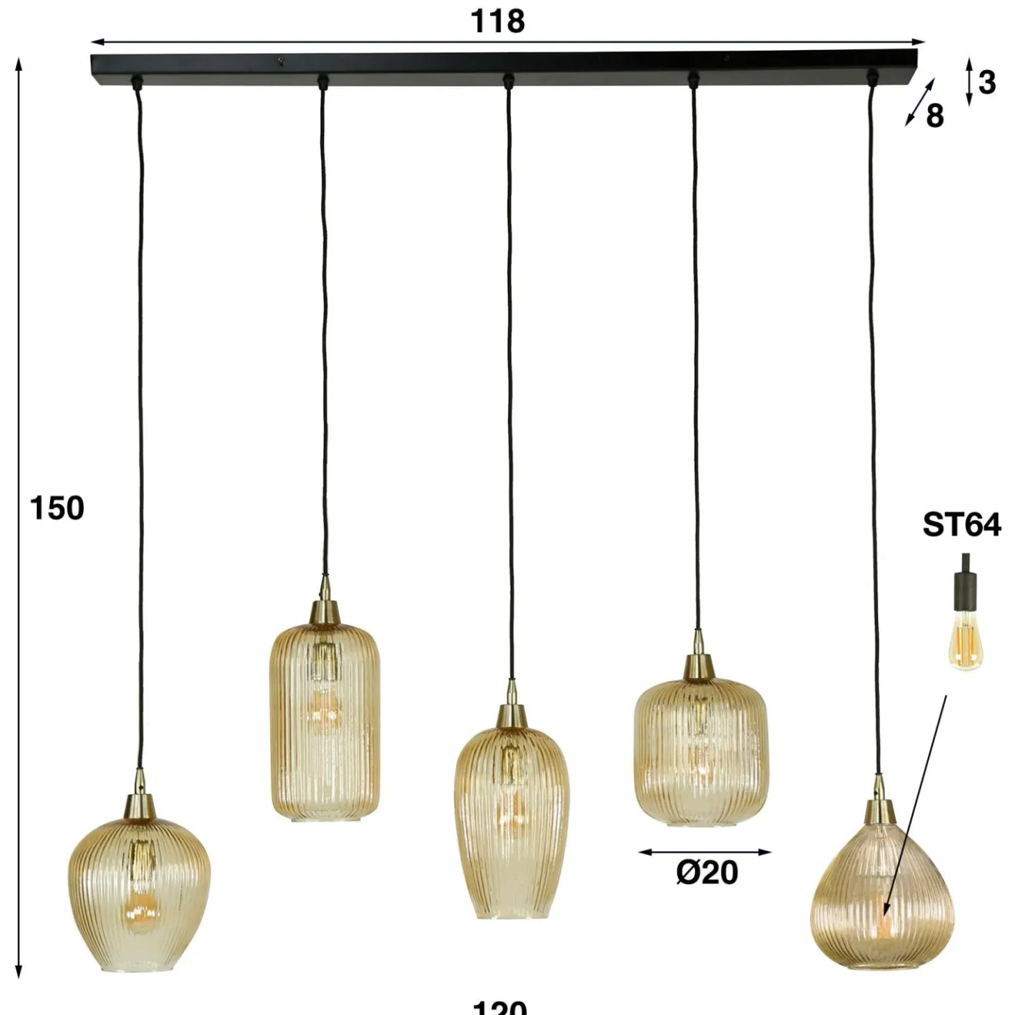 Hanglamp Stripe Glas - Mix 5 lampen - Loft24.nl