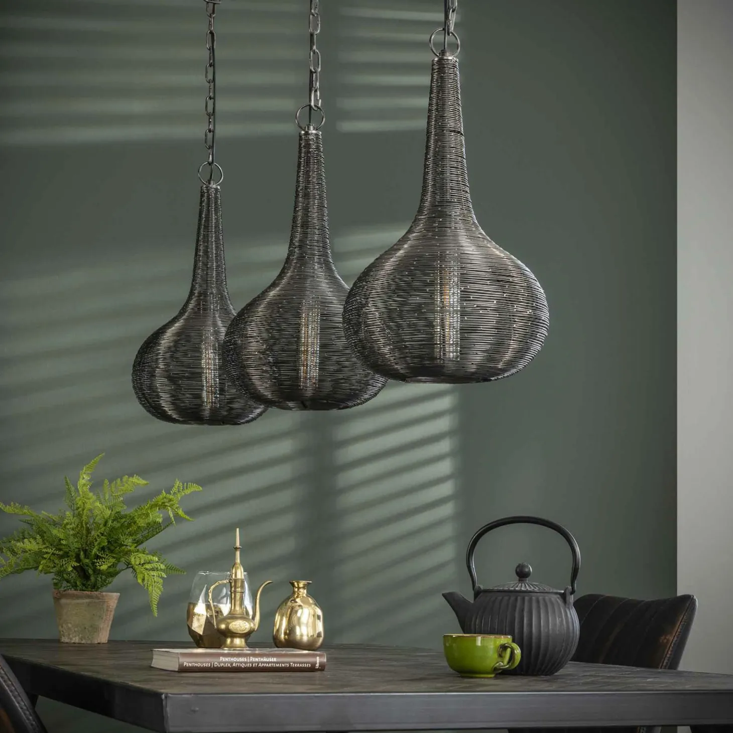 Hanglamp Wire 3 lampen - Antiek Nikkel - Loft24.nl