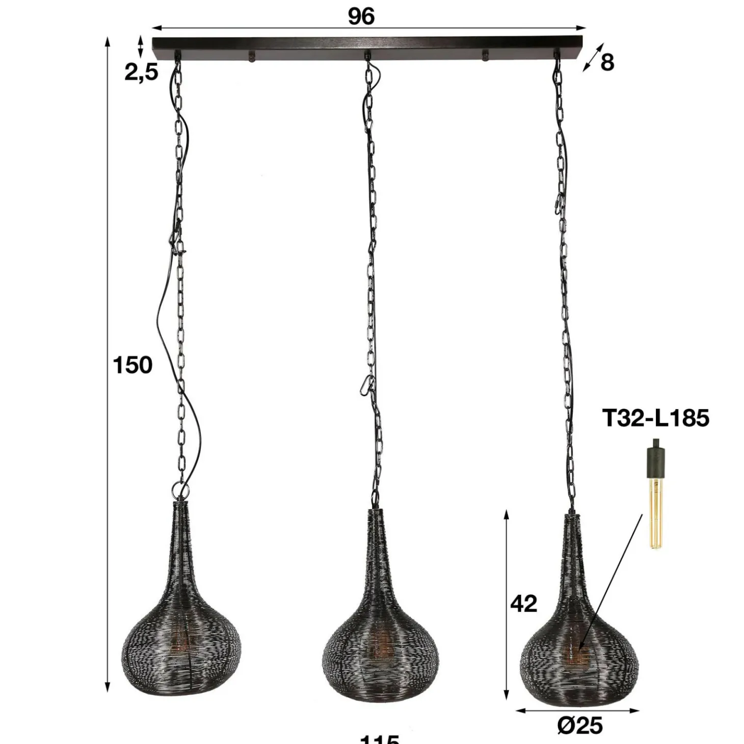 Hanglamp Wire 3 lampen - Antiek Nikkel - Loft24.nl