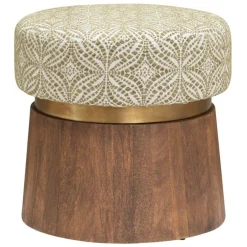 Hocker Ossana Metalen Ring Mangohout en stof - 50 cm - Loft24.nl