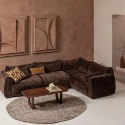 Hoekbank Baggy 3D chenille - Donkerbruin (rechts) - Loft24.nl