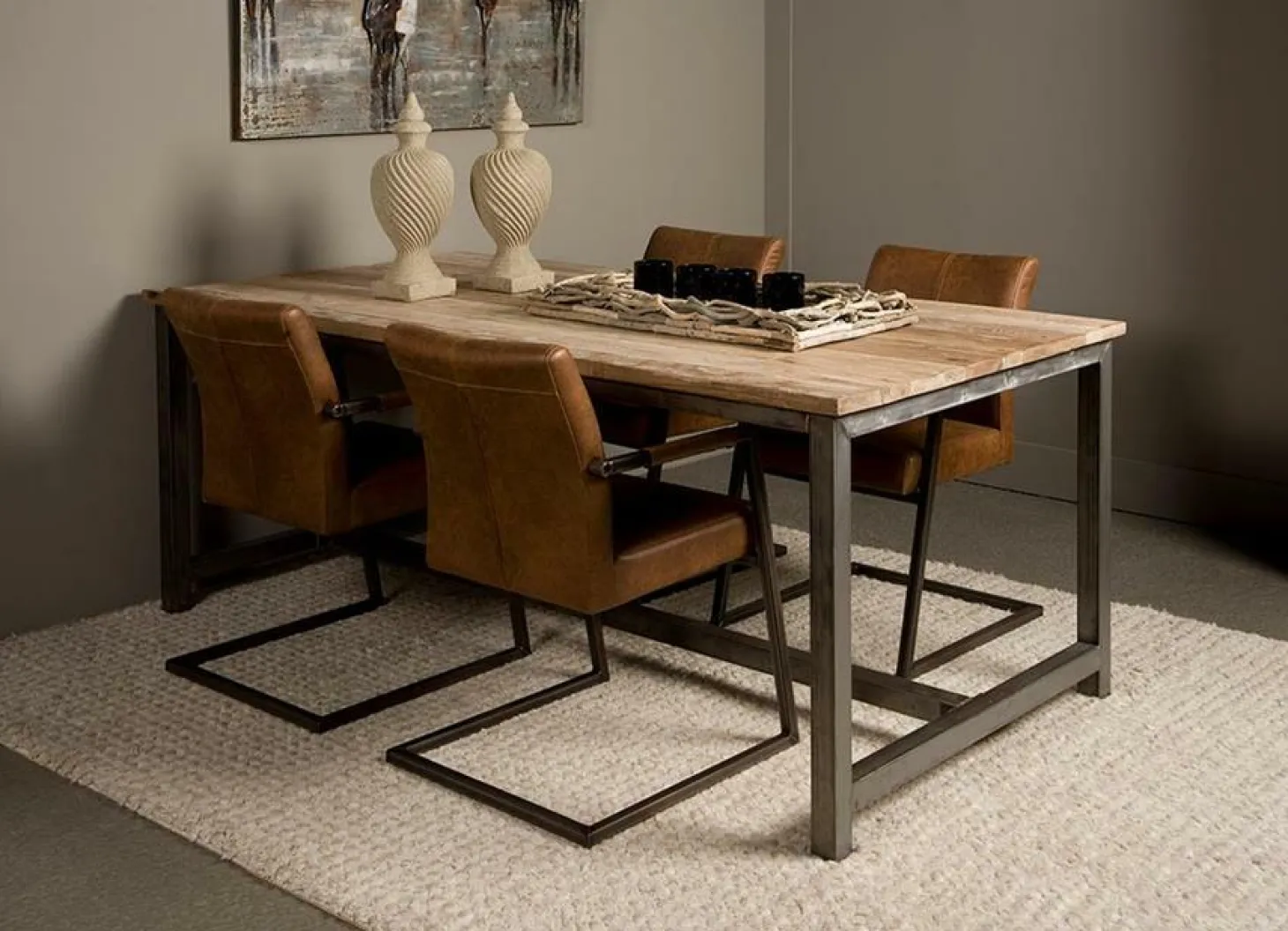 Industiële Eettafel Venetië Teak 140 cm - Loft24.nl