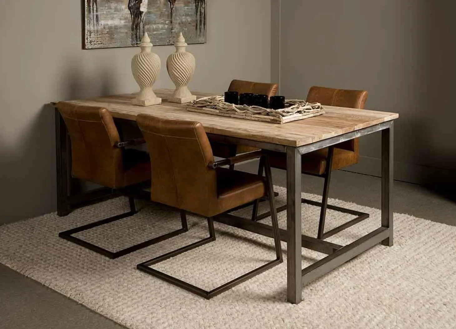 Industiële Eettafel Venetië Teak 140 cm - Loft24.nl