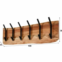 Kapstok Edge Massief Acaciahout met 6 haken en Roede - Loft24.nl