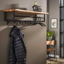 Kapstok Edge Massief Acaciahout met 6 haken en Roede - Loft24.nl