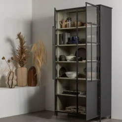 Kency vaas glas met streep naturel/zwart - Loft24.nl