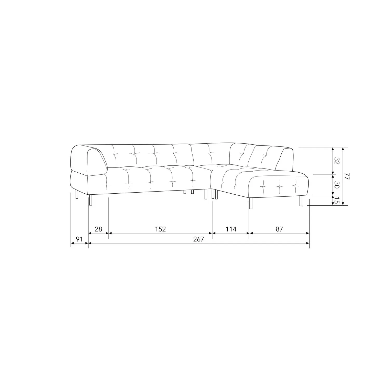 Lloyd hoekbank rechts gewassen fluweel cast iron - Loft24.nl