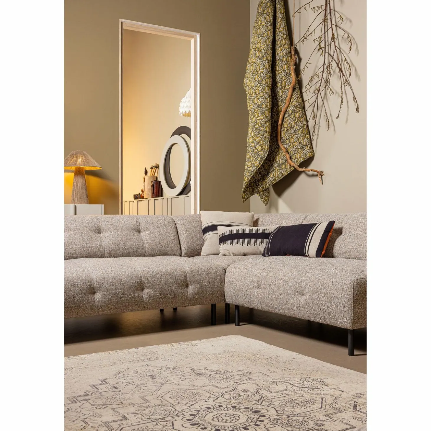 Lloyd hoekbank rechts grof geweven bruin melange - Loft24.nl