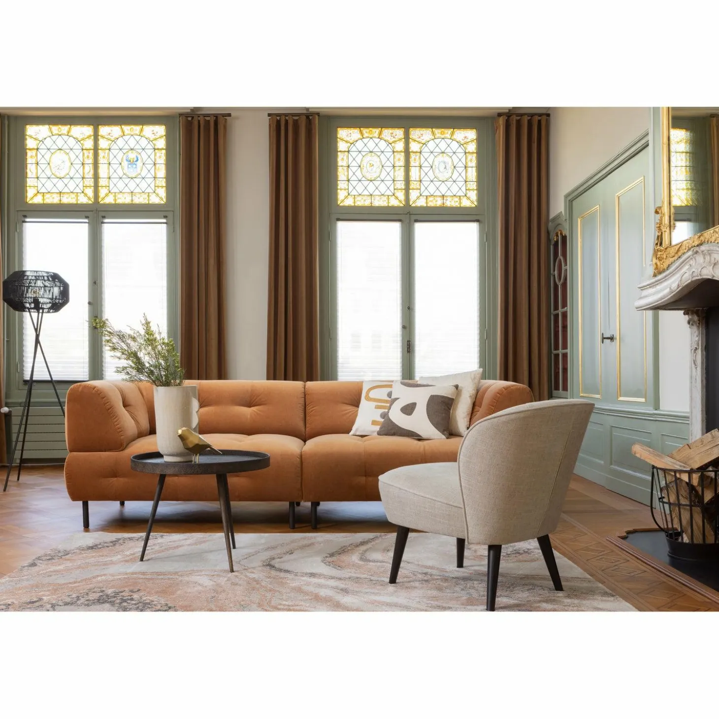 Lloyd 4-zits bank gewassen fluweel cinnamon - Loft24.nl