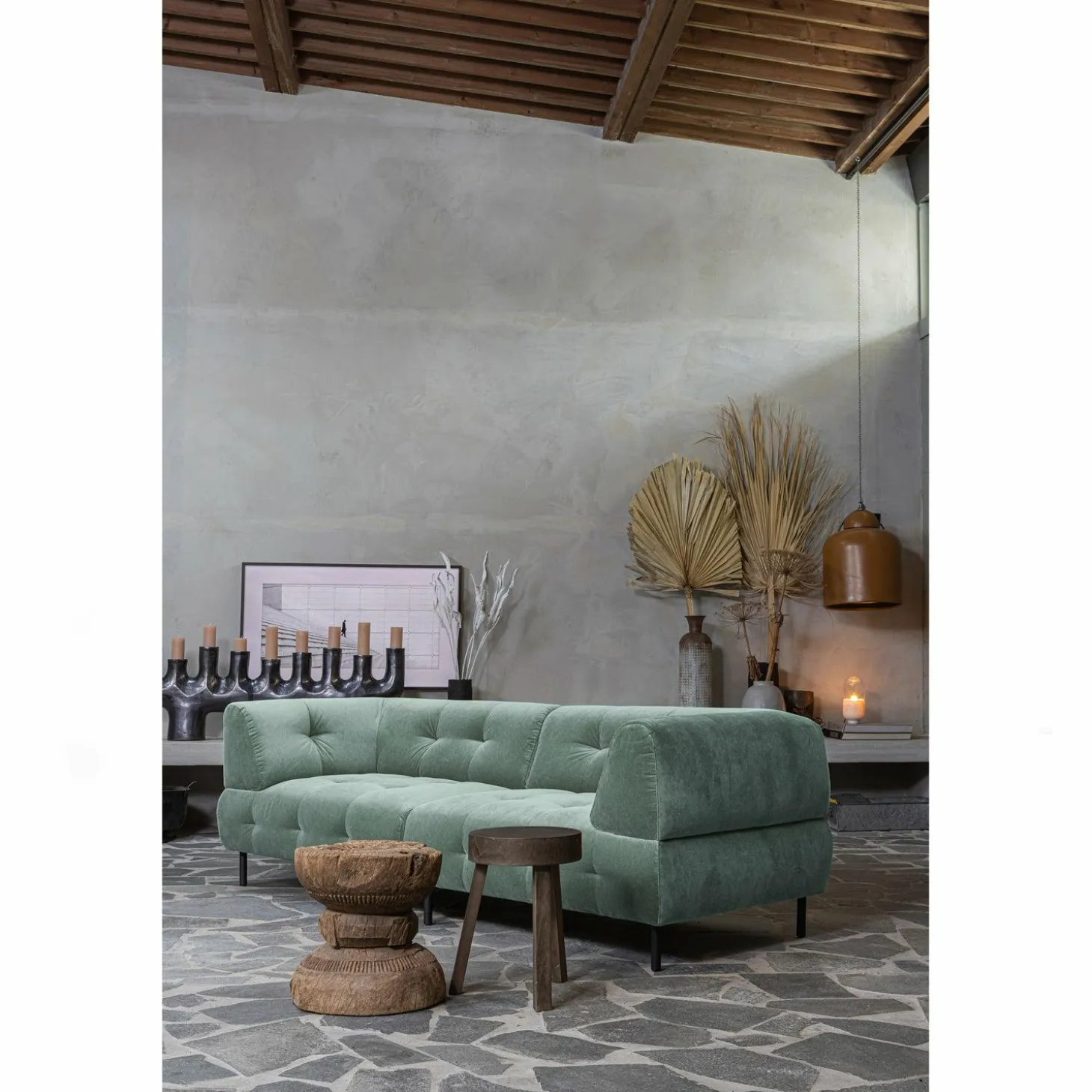 Lloyd 4-zits bank gewassen fluweel waterplant - Loft24.nl