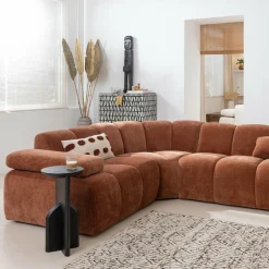 Mojo hoekbank links geweven ribstof roestbruin - Loft24.nl