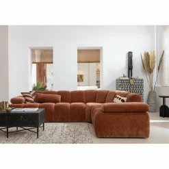 Mojo hoekbank rechts geweven ribstof roestbruin - Loft24.nl