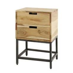 Nachtkastje Flat Acaciahout met 2 laden - Loft24.nl