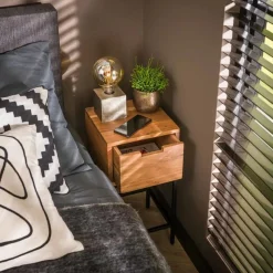 Nachtkastje Flat Acaciahout met 1 lade - Loft24.nl