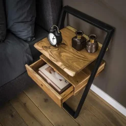 Nachtkastje Lean Acaciahout met 1 lade - Loft24.nl
