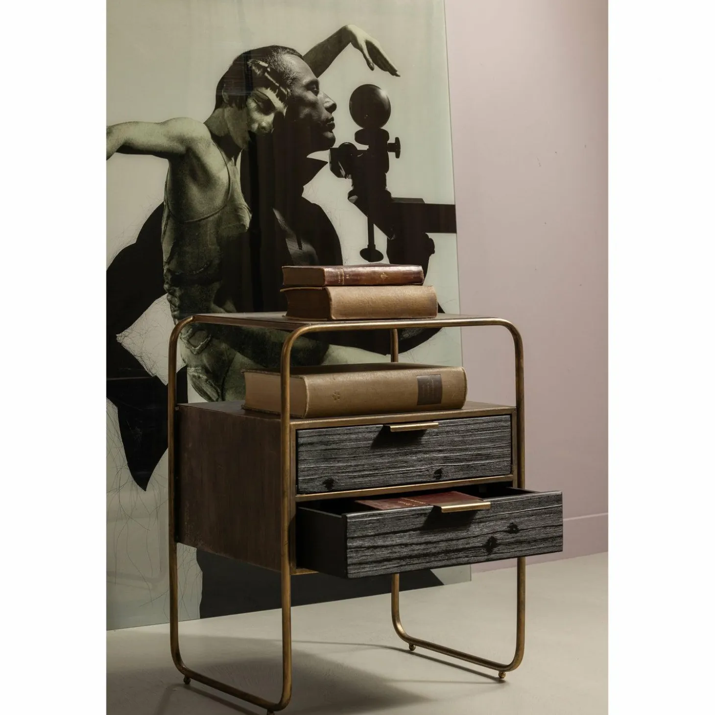 Nachtkastje/Ladekast Polite Met 2 lades, kleur Antique Brass - Loft24.nl