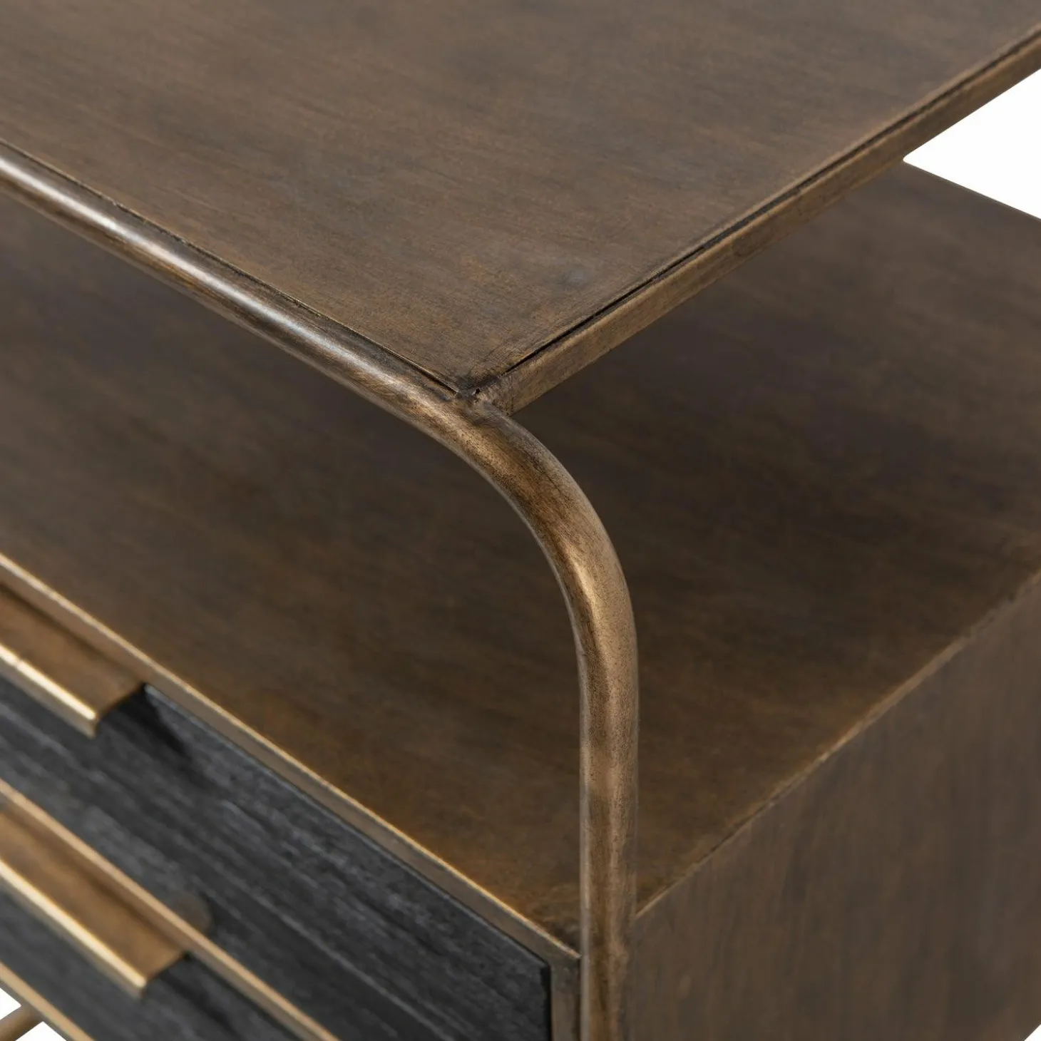 Nachtkastje/Ladekast Polite Met 2 lades, kleur Antique Brass - Loft24.nl