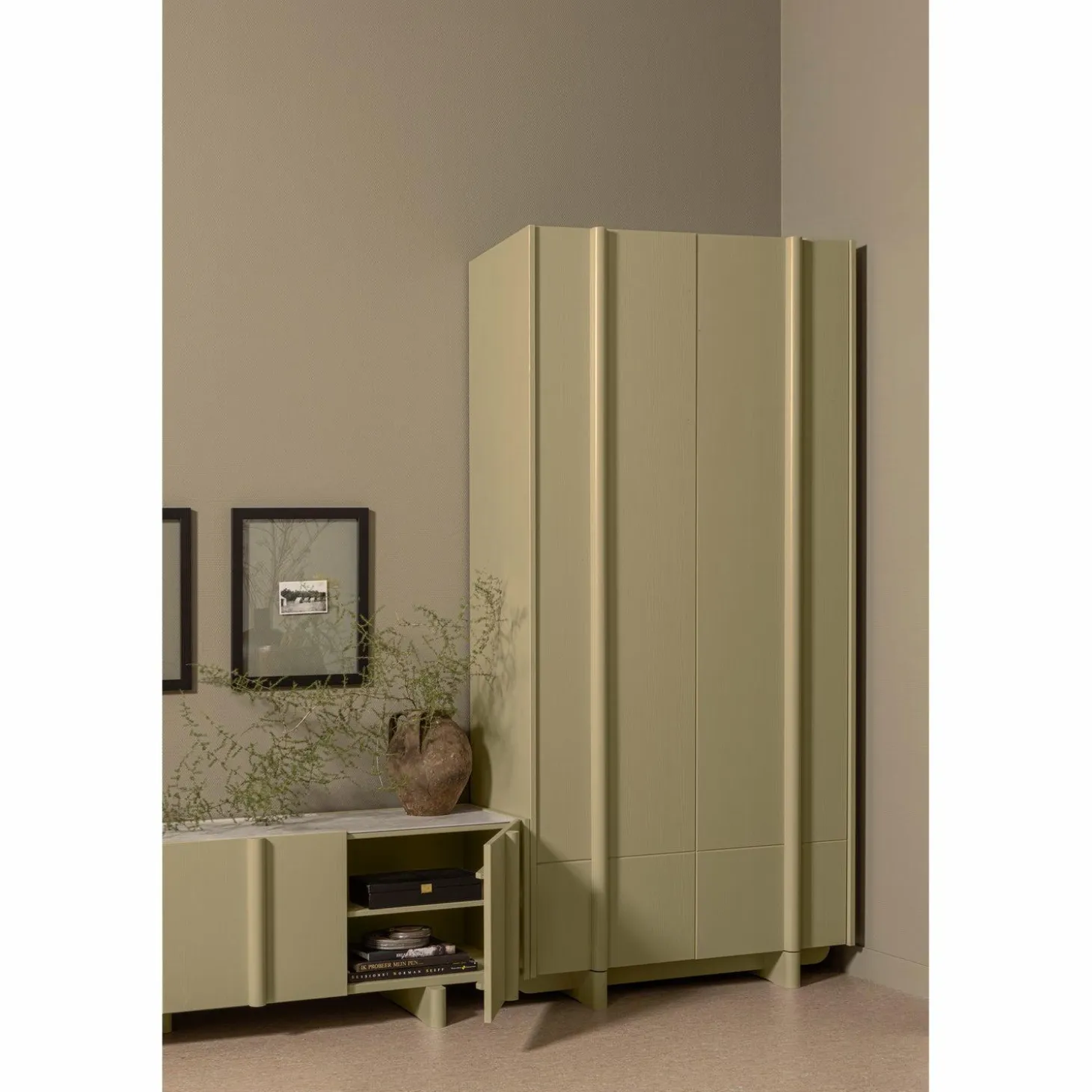 Opbergkast Basu Grenen, 210 x 101cm, kleur Moss - Loft24.nl