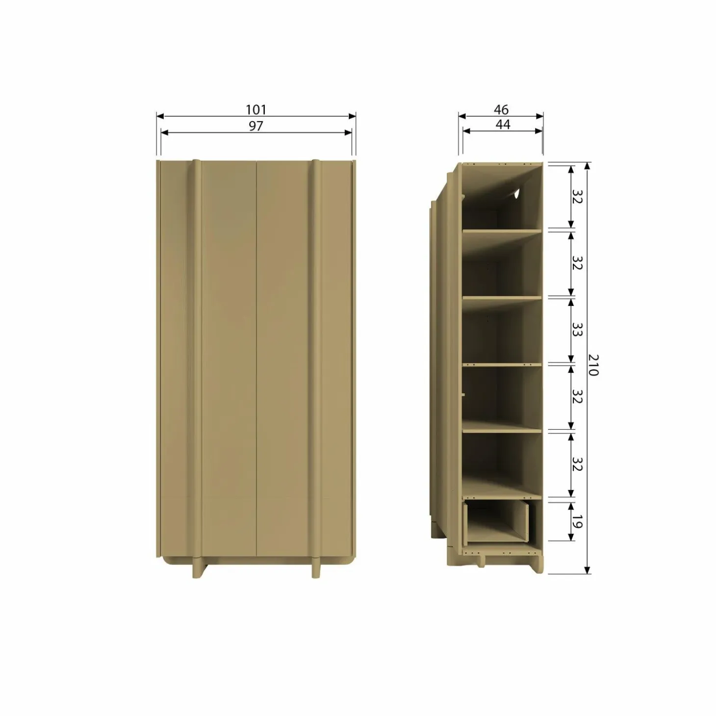 Opbergkast Basu Grenen, 210 x 101cm, kleur Moss - Loft24.nl