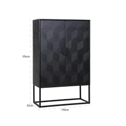 Opbergkast Blax 110 x 175cm Eikenhout en staal kleur zwart - Loft24.nl