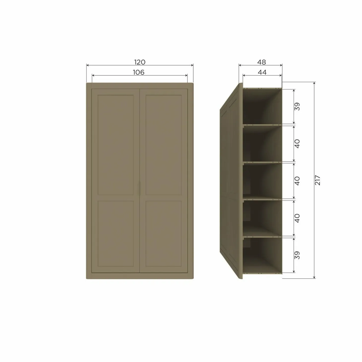 Opbergkast Gunnar Grenenhout, 217 x 120cm, kleur Mat Zwart - Loft24.nl