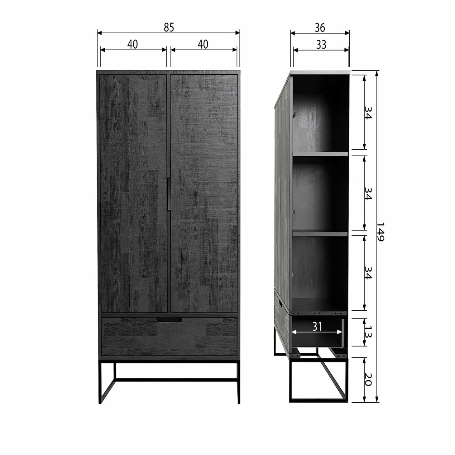 Opbergkast Silas, kleur Zwart - Loft24.nl