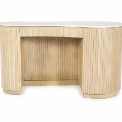 Organisch Bureau Kira Mangohout en Travertin - Naturel - Loft24.nl