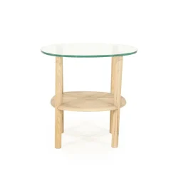 Organische Bijzettafel Cleo Glas en eikenhout 50 x 45cm - Naturel - Loft24.nl