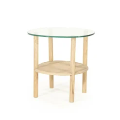 Organische Bijzettafel Cleo Glas en eikenhout 50 x 45cm - Naturel - Loft24.nl