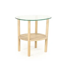 Organische Bijzettafel Cleo Glas en eikenhout 50 x 45cm - Naturel - Loft24.nl