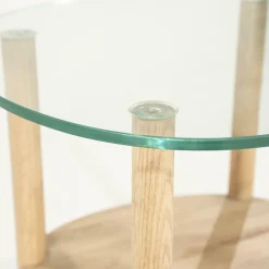 Organische Bijzettafel Cleo Glas en eikenhout 50 x 45cm - Naturel - Loft24.nl